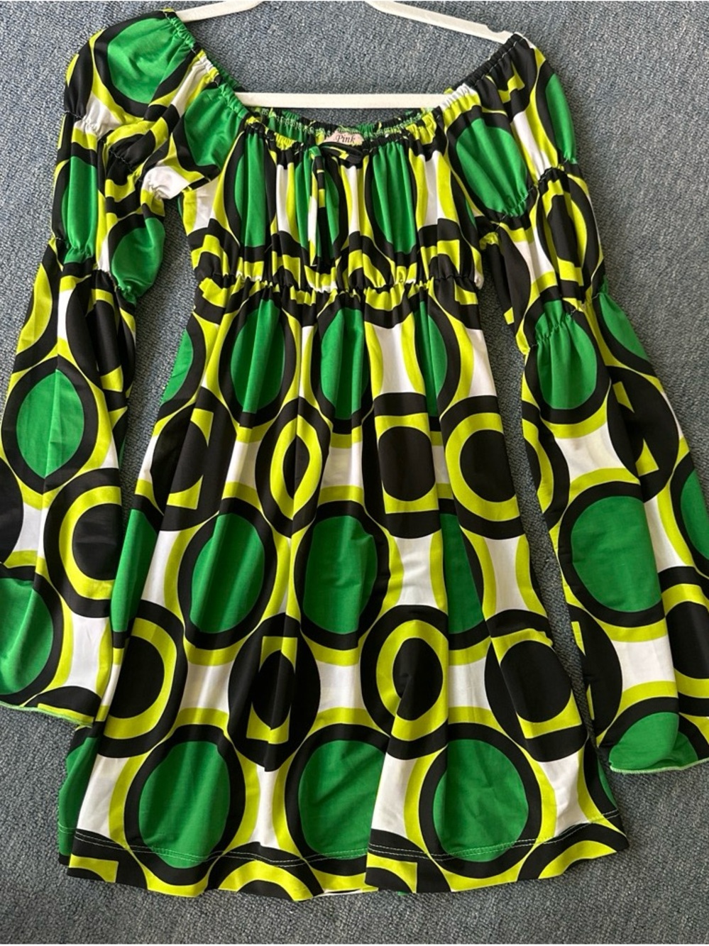 Green, Black & White Off-Shoulder Mini Dress
